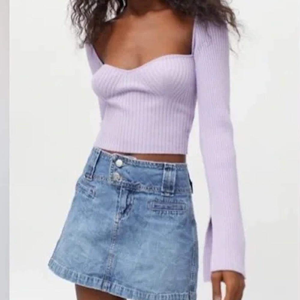 Urban Outfitters | Juliet Lavender Lilac Portrait Neck Sweetheart Crop Sweater S